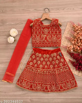 Velvet embroidered Lehenga-choli set for babies, India origin